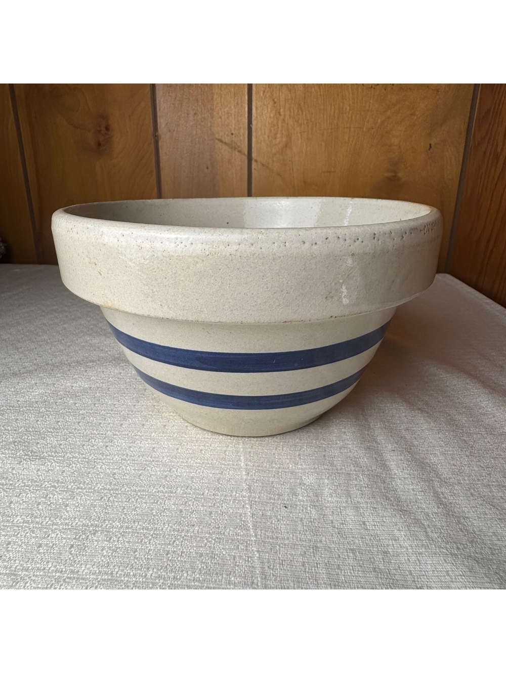 Vintage Robinson Ransbottom RRP Co Blue Stripe Stoneware Mixing Bowl 7 Inch - Picture 2 of 8